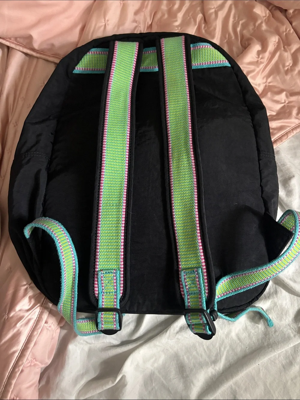 Kipling Black Nylon Backpack with Pink Accents and Multicolor Straps